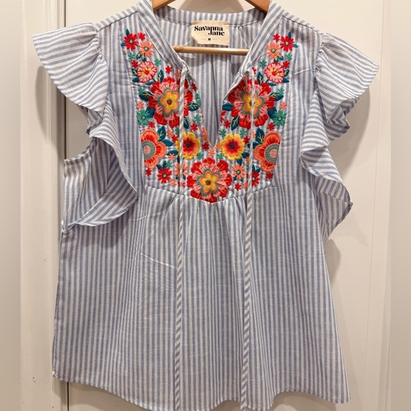 Savanna Jane Tops - Savanna Jane Blue and White Striped Blouse